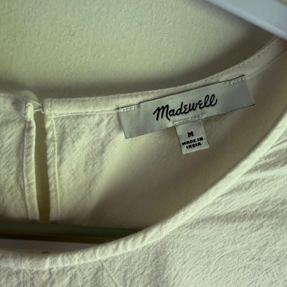 Madewell Cream Cotton Puff Sleeve Blouse Off White 3/4 Balloon Sleeve Top M - Picture 3 of 9